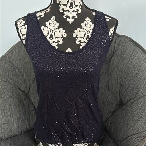 NEW YORK & COMPANY Fitted Navy Blue Sequin Sleeveless Tank Top Size Medium